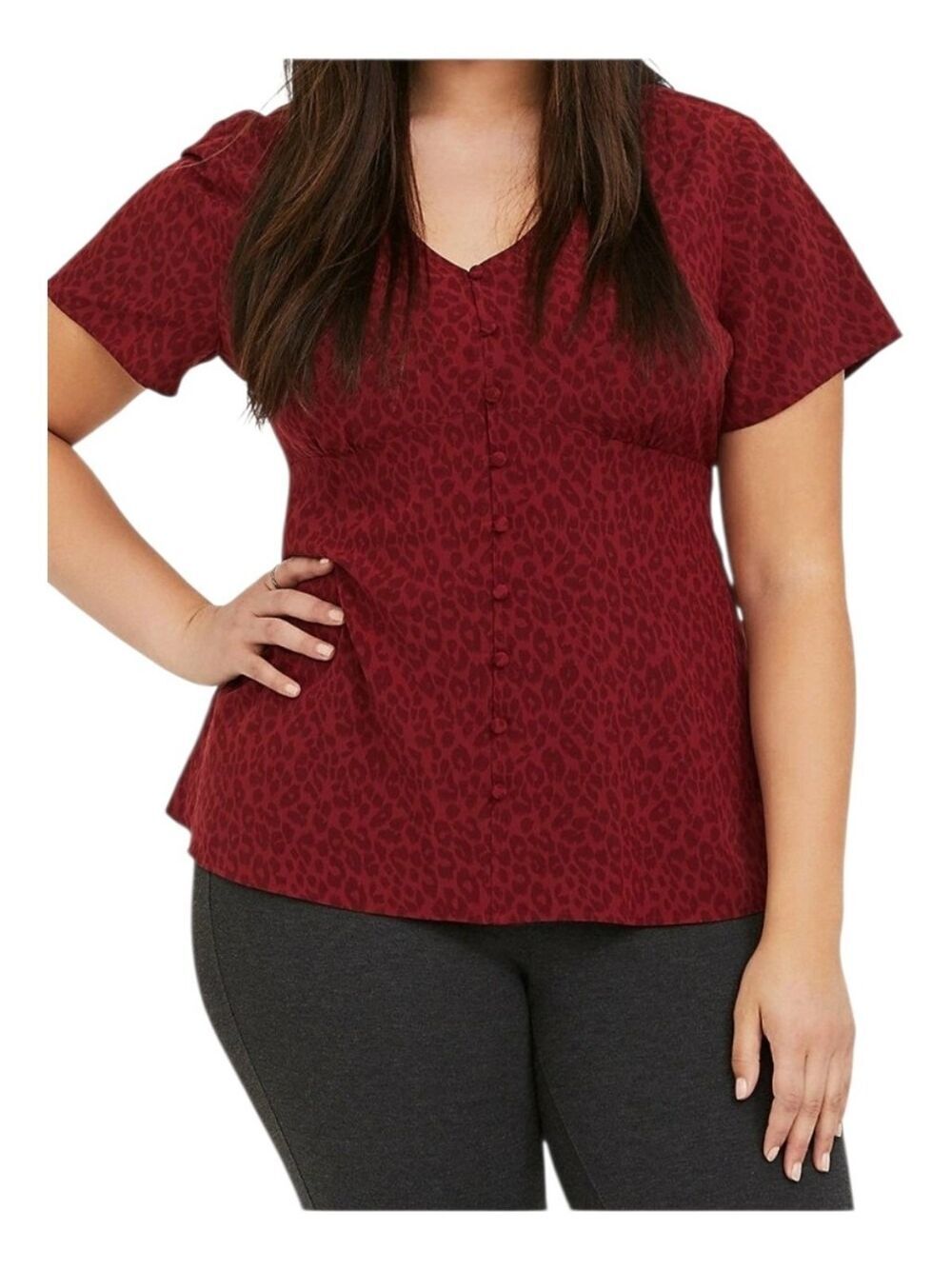 Torrid 2 Red Leopard V-neck Button Top Blouse 2X